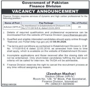 Finance Division Jobs 2026 Pakistan – Advisor (SPPS-I) Jobs Apply Online Finance Division Jobs 2026 Pakistan – Advisor (SPPS-I) Jobs Apply Online