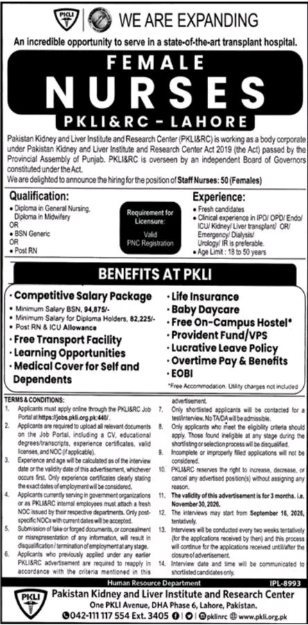 Female Nurses Jobs at PKLI Lahore 2026 – Staff Nurse Vacancies Apply Online Female Nurses Jobs at PKLI Lahore 2026 – Staff Nurse Vacancies Apply Online